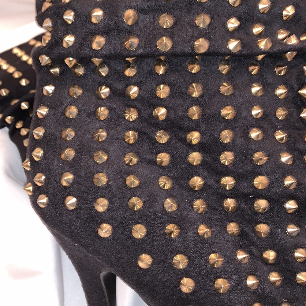 JustFab Black and Gold Studded Ankle Boots - Picture 13 of 16